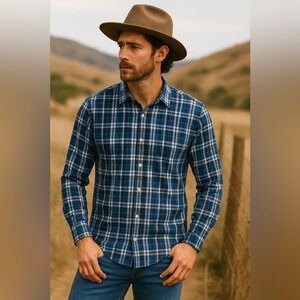 American Rag Blue Plaid Button-Down Shirt XL – Western Fall Casual
